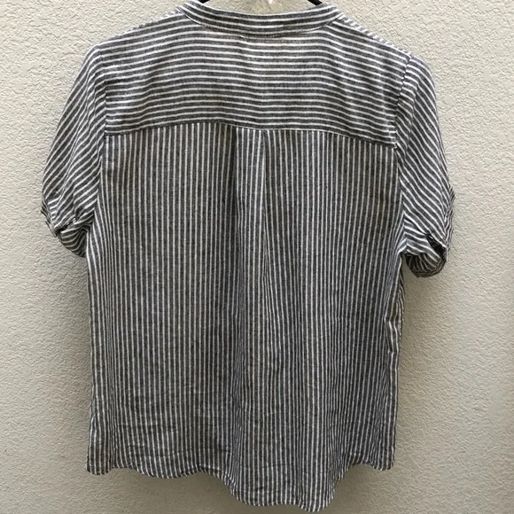 Malina | Gray and white striped shirt sleeved blouse with trim detail - Picture 9 of 11